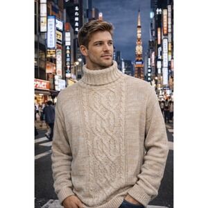 Vintage Hunter Run Sweater Women's Medium Yellow Knit Ramie Fishermen Cable knit